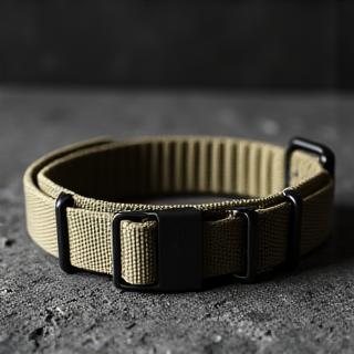 A heavy-duty, rugged dog collar designed for intense outdoor use, possibly with reflective stitching.
