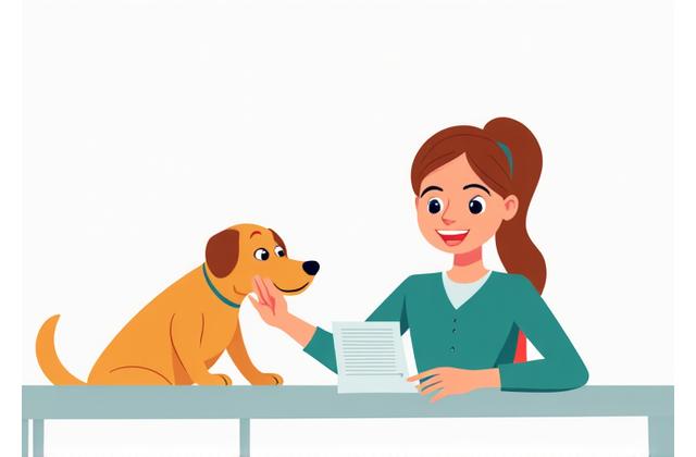 Illustration of a person reviewing a contract with a happy dog nearby, symbolizing fair agreement